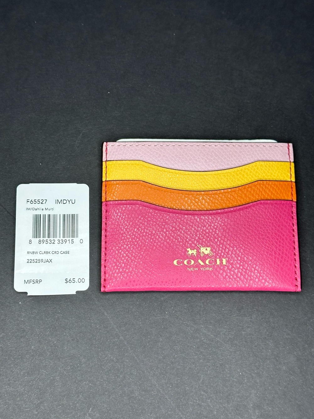 NWT Coach ‘Dahlia Multi’ ‘Rainbow Colorblock Card Case’